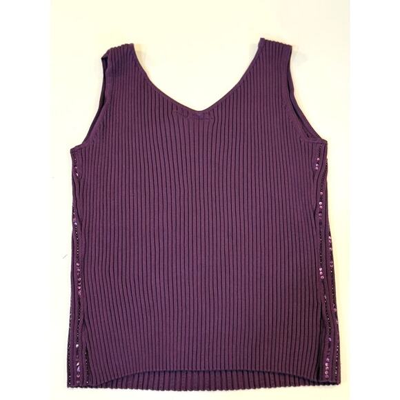 Hillard & Hanson Purple Sequin Ribbed Knit Tank Top Women’s Large Glittery Y2K - Picture 3 of 3